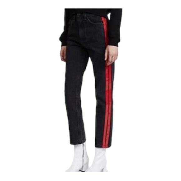 Rag & Bone Straight Jean Washed Black Red Side Stripe 24 - Picture 12 of 13